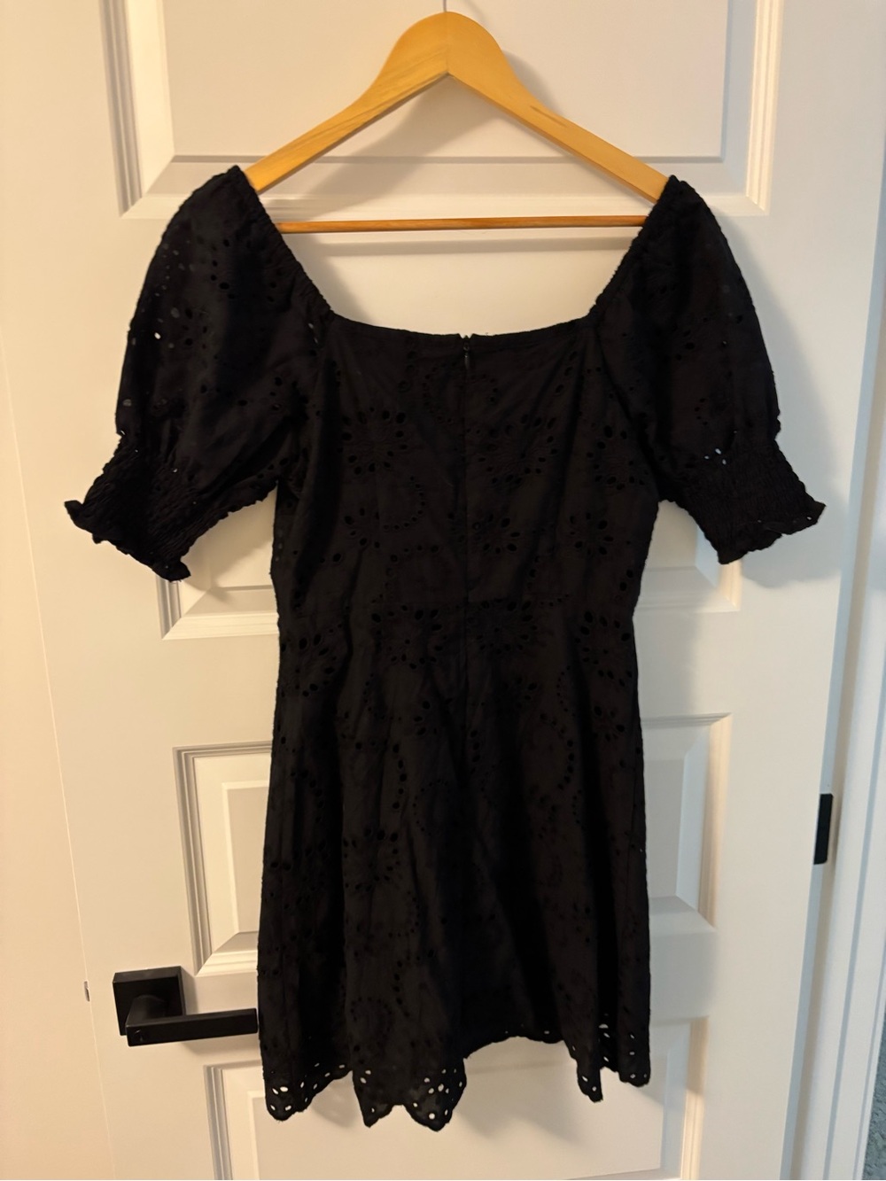 7 For All Mankind Black Eyelet Puff-Sleeve Mini Dress - Picture 2 of 2